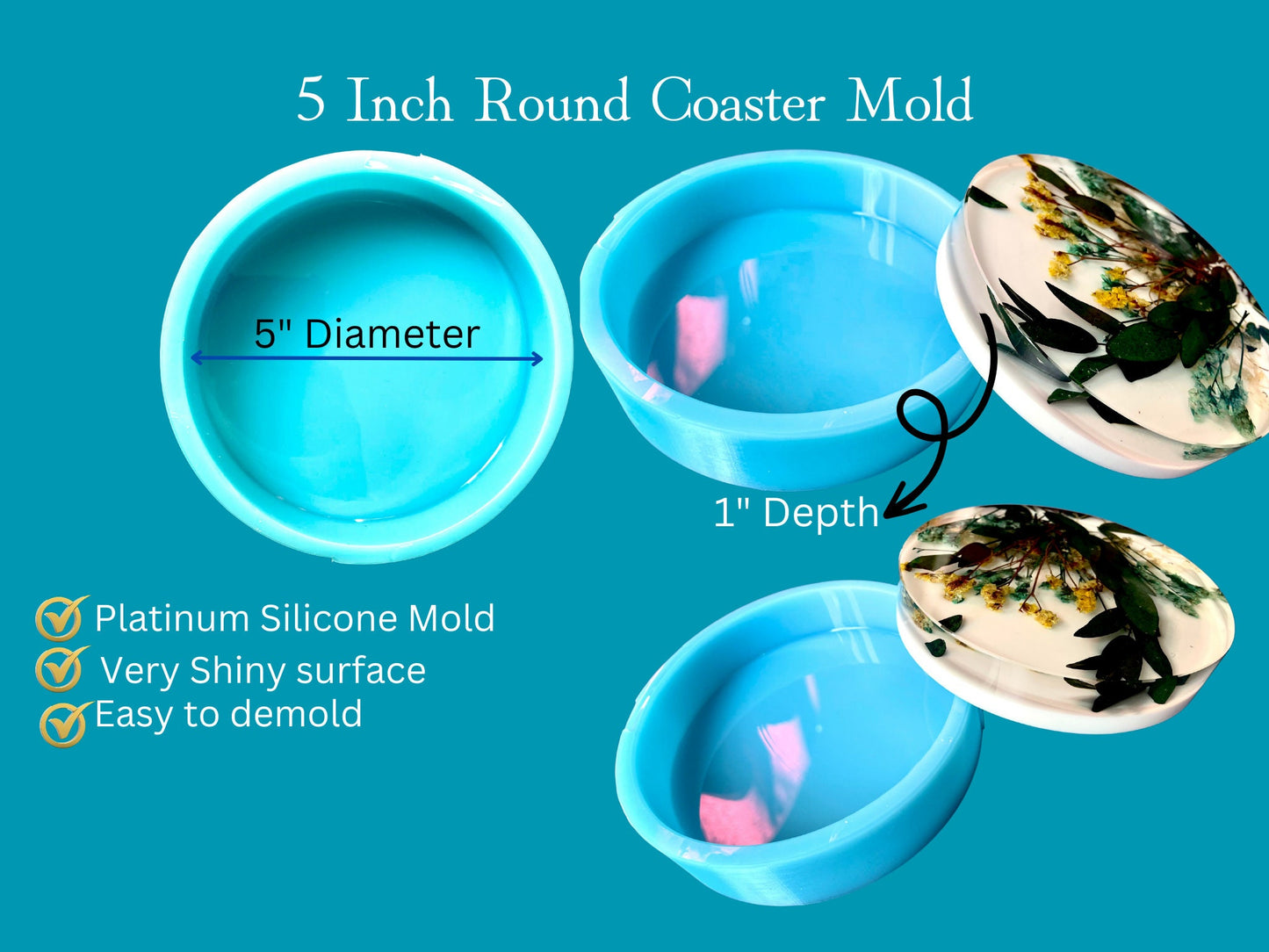 5" Coaster Molds, Shiny Coaster molds, 1" Deep casting molds, Classique Molds, Casting Molds