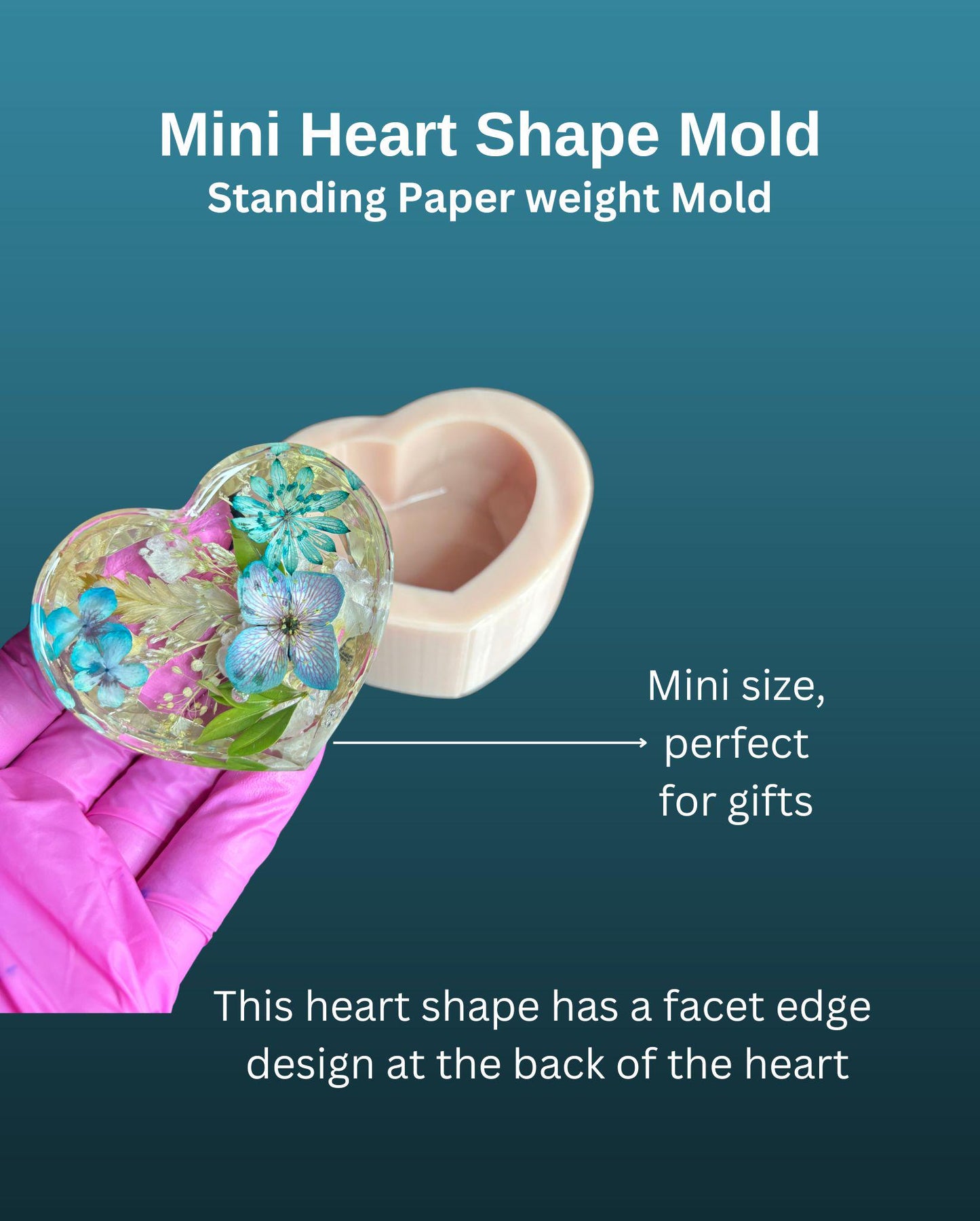 Heart Shape Paper weight silicone mold, heart silicone mold, paper weight resin mold, flower preservation mold, mini heart shape mold