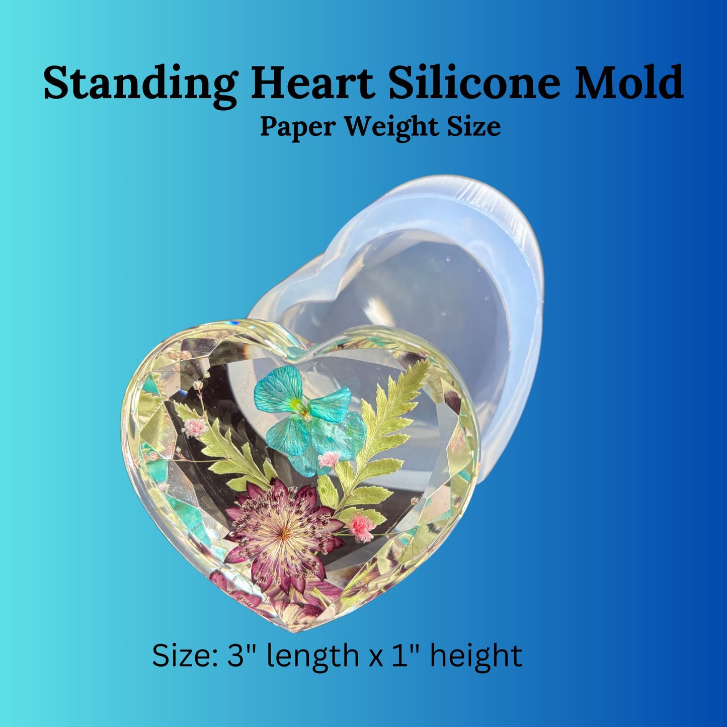 Heart Shape Paper weight silicone mold, heart silicone mold, paper weight resin mold, flower preservation mold