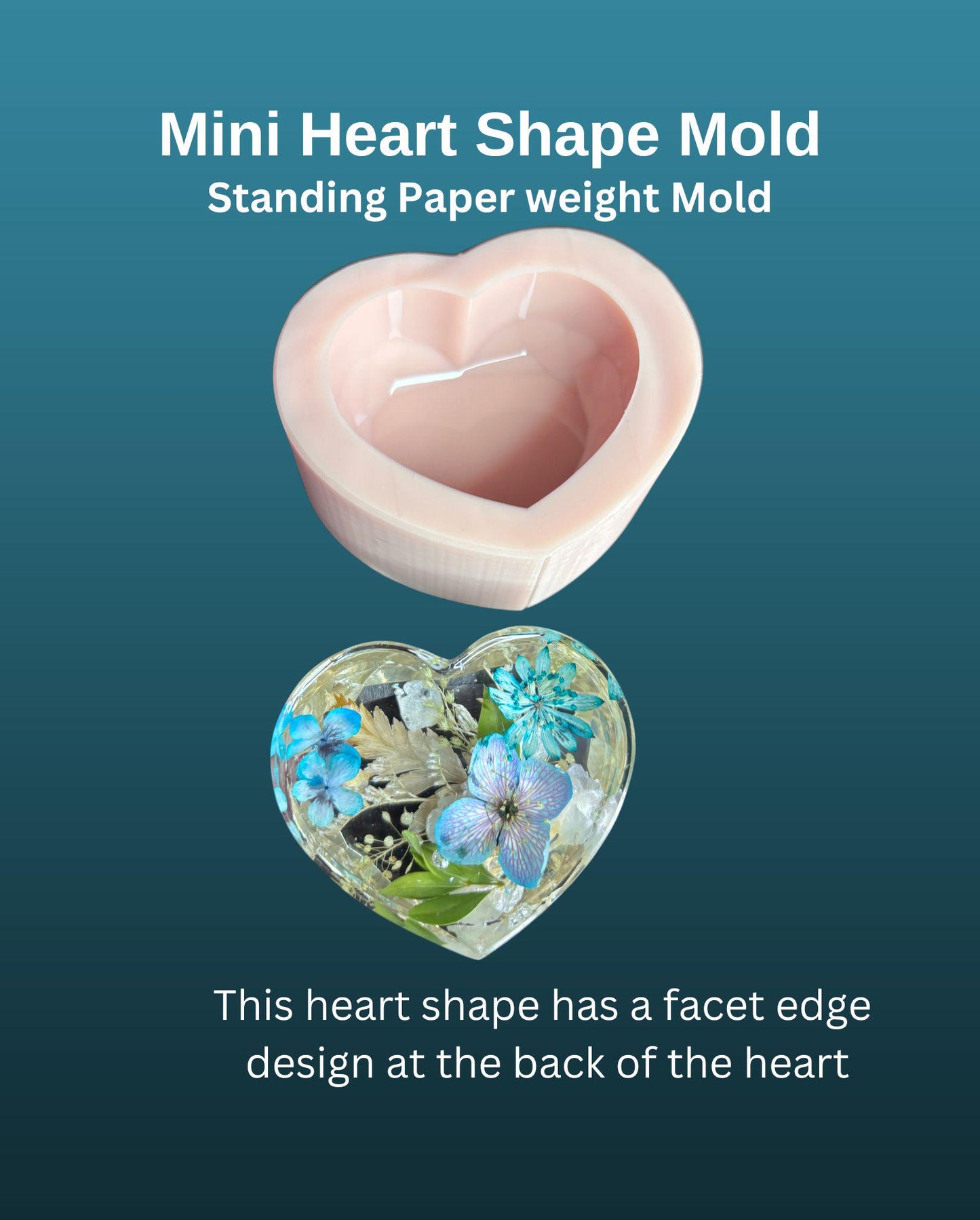 Heart Shape Paper weight silicone mold, heart silicone mold, paper weight resin mold, flower preservation mold, mini heart shape mold