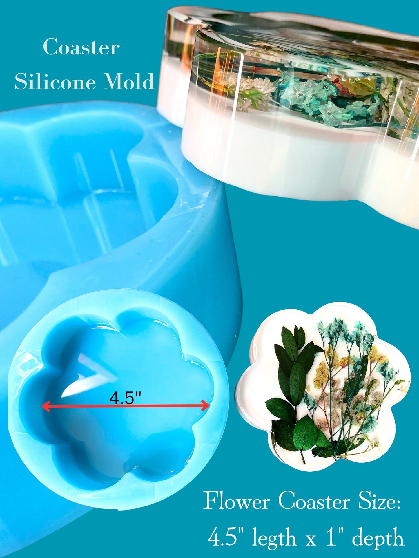 Flower Coaster Molds, Shiny Coaster molds, 1" Deep casting molds, Classique Molds, Casting Molds