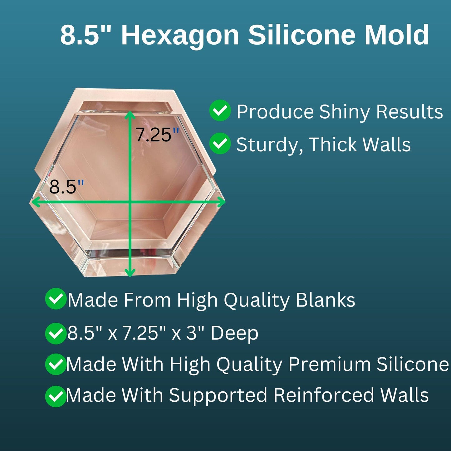 8.5" Hexagon Mold, 3" Deep Hexagon Silicone Molds, Flower Preservation Molds, Deep Casting Molds, Deep Resin Molds
